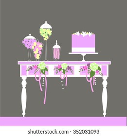 Sweet  table. Wedding dessert bar.  Vector illustration.