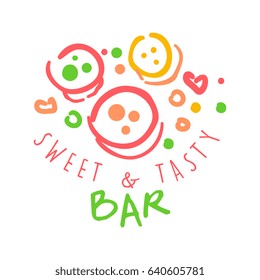 Sweet and tasty bar logo. Colorful hand drawn label for confectionery, bakery, candy bar, sweet store