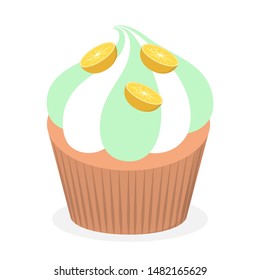 Sweet tasty cupcake. Delicious dessert with cream. Sweet muffin bakery for party. Isolated flat vector illustration
