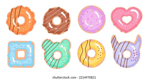 Sweet tasty donuts, big set. Vector Illustration for printing, backgrounds, covers and packaging. Image can be used for greeting cards, posters, stickers and textile. Isolated on white background.