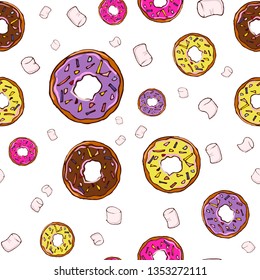 sweet tasty donuts in colored chocolate coating