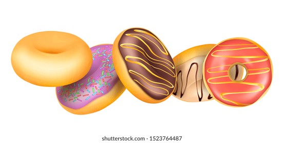 Sweet tasty donuts isolated on white.