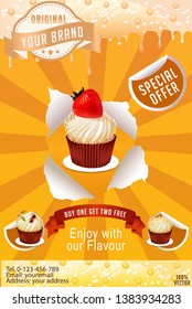 Sweet and tasty food dessert FLYER TEMPLATE with cake. Cake Flyer was designed for exclusively corporate and small scale companies. Also it can be used for variety purposes.