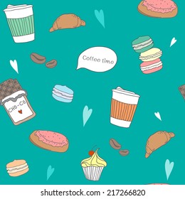 Sweet and tasty hand drawn seamless pattern