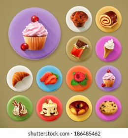 Sweet And Tasty, Long Shadow Icon Set