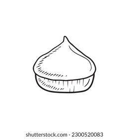 Sweet tasty pie pastry cake with cream in black isolated on white background. Hand drawn vector sketch illustration in doodle engraved vintage outline line art style. Tasty, delicious, cafe, menu