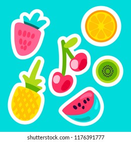 Sweet Tasty Summer Fruits And Berries Set. Vegan vector