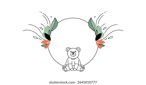 A Sweet Teddy Bear in a Floral Circle Perfect for Baby Showers