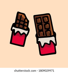Sweet Temptation Duo: Indulge in the allure of this vector illustration featuring two delectable chocolate bars with red wrappers. Perfect for adding a touch of sweetness to your designs