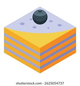 Doce e tentador bolo quadrado em camadas com cobertura de mirtilo, perfeito para panificação e sobremesa visuais