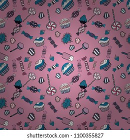 Sweet for textile, cards, web design: delicious realistic seamles background: graphic fantastic candy. Vector seamless pattern with candy in neutral, blue and white.