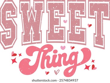 Sweet Thing - Happy Valentine's day T-shirt Design, Valentine Varsity T-shirt design, Retro Valentine, retro Varsity, Love Heart Vector file, boho varsity, boho design