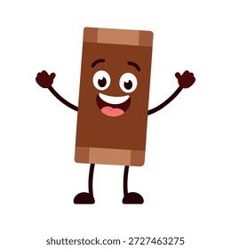 Caractere doce de barra de chocolate tridimensional sorrindo acenando alegremente isolado no fundo branco