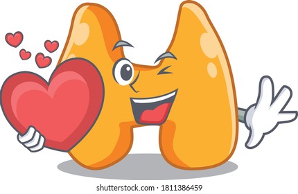 A sweet thyroid cartoon character style holding a big heart