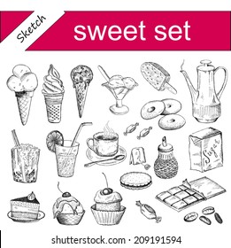 sweet time. hand drawing set of vector sketches