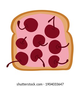 Sweet toast with cherries isolated on white background.Vector hand drawn illustration.