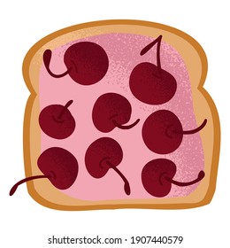 Sweet toast with cherries isolated on white background.Vector hand drawn illustration.