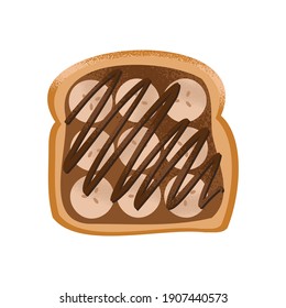 Sweet toast with peanut butter and banana isolated on white background. Vector hand drawn illustration.