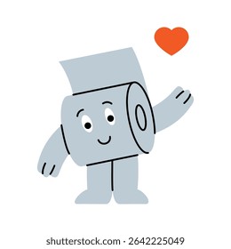 A sweet toilet paper character holding a red heart. Symbolizes love, kindness, and positivity. Vector illustration.