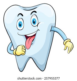 Sweet tooth with a face on a white background
