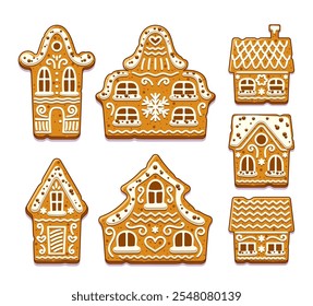 Sweet tower-room and houses gingerbread cookies and biscuits prepared for Christmas celebration