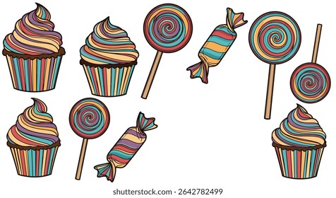 Sweet Treat Collection A Delightful Array of Confections and Desserts Illustration