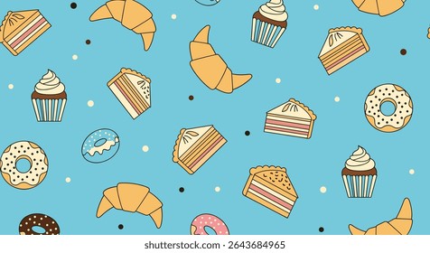 Doce Trate Delícias Uma Variedade de Produtos de Padaria em uma Tela Azul Caprichosa