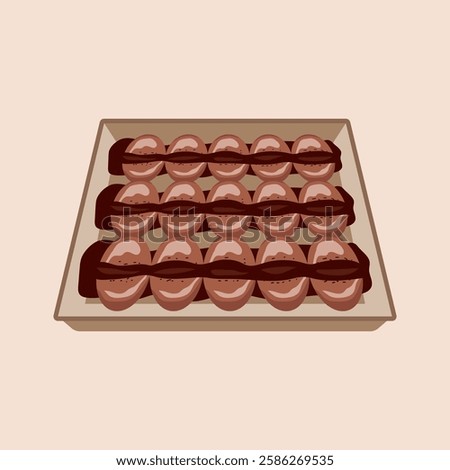 Sweet Treat: A flat lay of a delectable chocolate-drizzled dessert in a takeaway container, perfect for your next menu or food blog