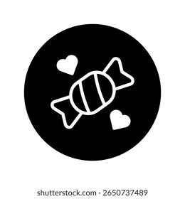 Sweet treat icon wrapped candy hearts love black and white vector graphic symbol illustration valentine gift design confection minimal