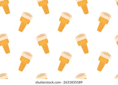 Sweet treat pattern featuring colorful ice cream cones on a white background