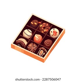 Sweet treats, chocolate and vanilla candies icon isolated