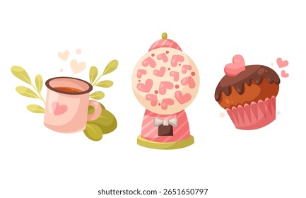 A Sweet Treats Collection inclui uma xícara, uma máquina de gumball e um delicioso cupcake