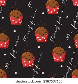 Sweet Treats Galore Chocolate Muffin Vector Pattern can be use for background and apparel design