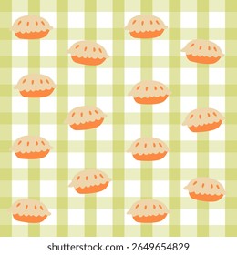 Sweet Treats Gingham Whimsy. Seamless pattern with pastries and desserts on plaid