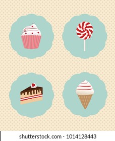Sweet treats. Love valentine's day cupcake lollipop cake ice cream gelato cone. White pink red. Cute design. Vector illustration. Decorative background. Separated elements.