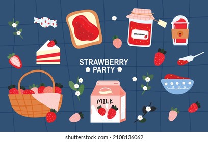 Sweet treats made with strawberries. flat design style vector illustration.