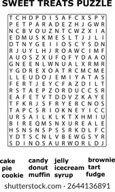 And Sweet Treats Word Search Puzzle Featuring Candy Cake Pie Cookie and More wordsearch
