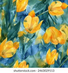 Sweet tulip flower watercolor seamless pattern.soft pastel colors water color seamless pattern for beauty products or other.