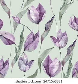 Sweet tulip flower watercolor seamless pattern.soft pastel colors water color seamless pattern for beauty products or other.