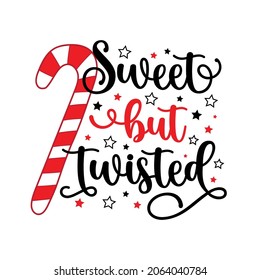 Sweet but twisted - Candy cane with stars. Happy decoration for Christmas.