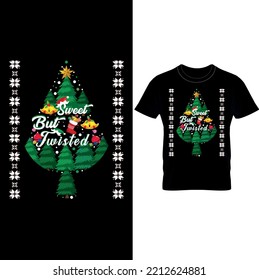  Sweet but Twisted-Christmas T-shirt Design Vector eps File.