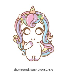 Sweet Unicorn, colorful pony cartoon character, vector illustration