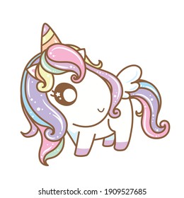 Sweet Unicorn, colorful pony cartoon character, vector illustration