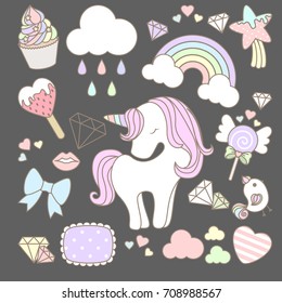 Sweet unicorn element with cute items.