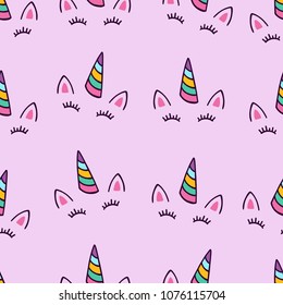 Sweet unicorn hat seamless pattern. Made by trace from sketch.