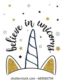 Sweet unicorn horn print design with slogan. Vector illustration design for fashion fabrics, textile graphics, prints.