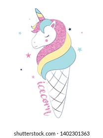 Sweet unicorn illustration vector for print design.