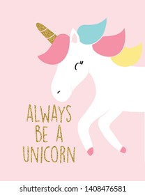 Sweet unicorn illustration vector for print design.