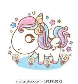 Sweet Unicorn, pony colorful, Character cartoon, vector illustration