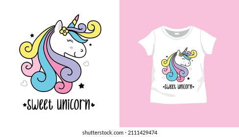 Sweet unicorn sleeping with slogan for t-shirt print.